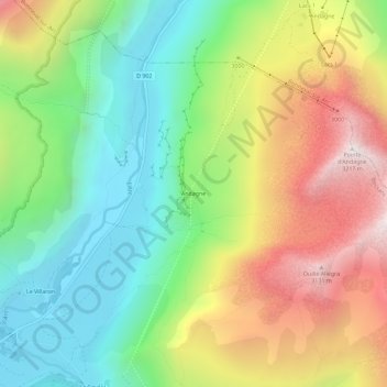 Mapa topográfico Andagne, altitud, relieve