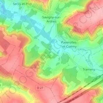 Mapa topográfico La Tuilerie, altitud, relieve