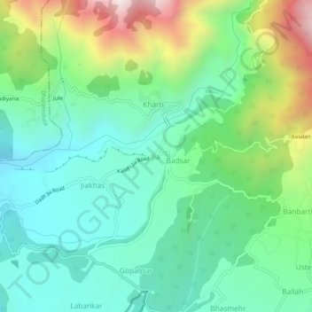 Mapa topográfico Jia, altitud, relieve