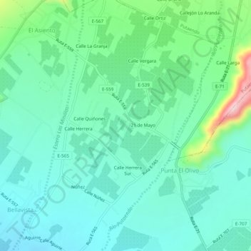 Mapa topográfico El Bosque, altitud, relieve
