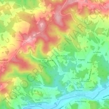 Mapa topográfico Rozier, altitud, relieve