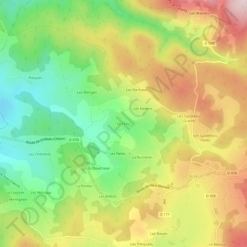 Mapa topográfico Le Chaz, altitud, relieve