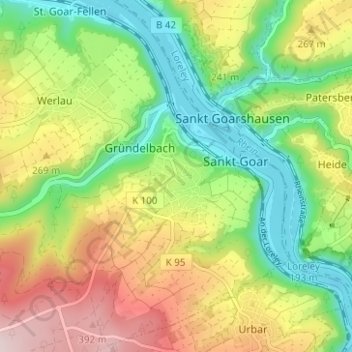 Mapa topográfico Biebernheim, altitud, relieve