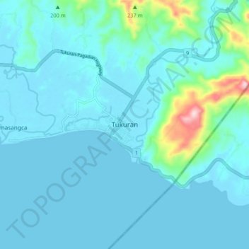 Mapa topográfico Tukuran, altitud, relieve
