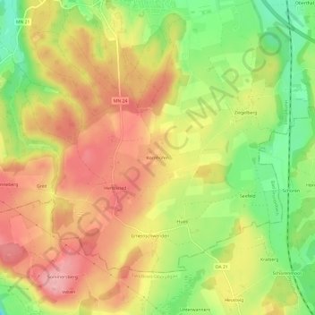 Mapa topográfico Kornhofen, altitud, relieve