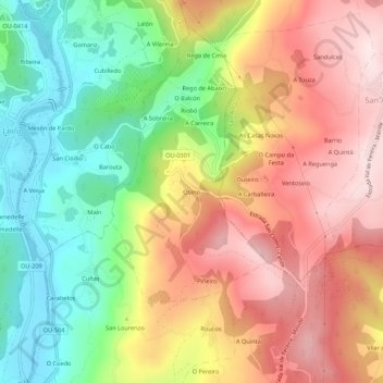 Mapa topográfico Osmo, altitud, relieve