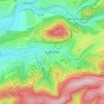 Mapa topográfico Grafschaft, altitud, relieve