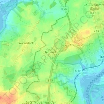 Mapa topográfico Teutendorf, altitud, relieve