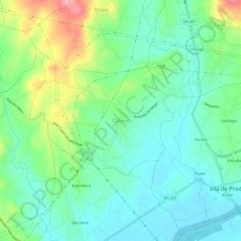 Mapa topográfico Oleiros, altitud, relieve