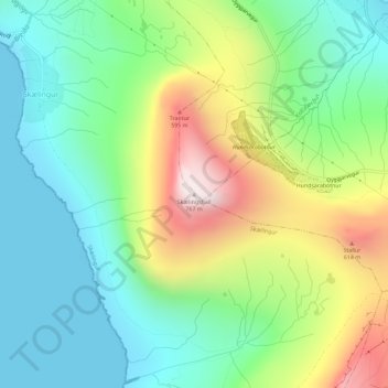 Mapa topográfico Skælingsfjall, altitud, relieve