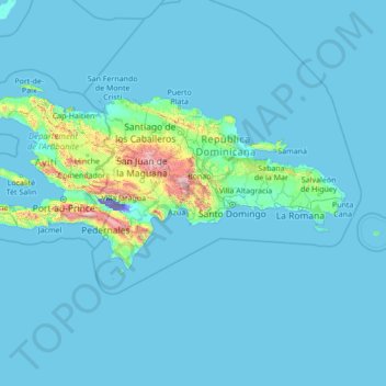 Mapa topográfico San José de Ocoa, altitud, relieve