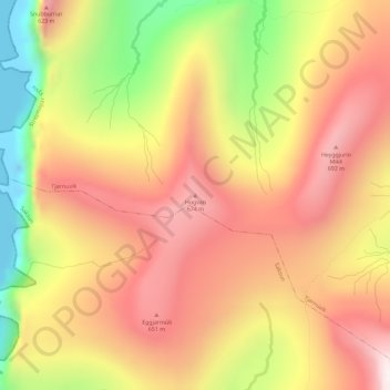 Mapa topográfico Húgvan, altitud, relieve