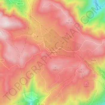 Mapa topográfico Coelheira, altitud, relieve
