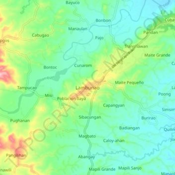 Mapa topográfico Lambunao, altitud, relieve