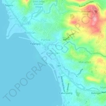 Mapa topográfico Darangan, altitud, relieve