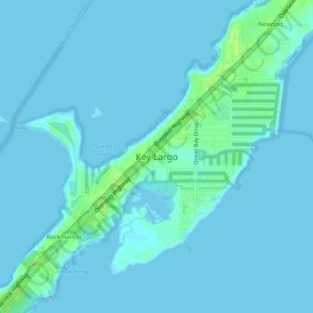 Mapa topográfico Key Largo, altitud, relieve