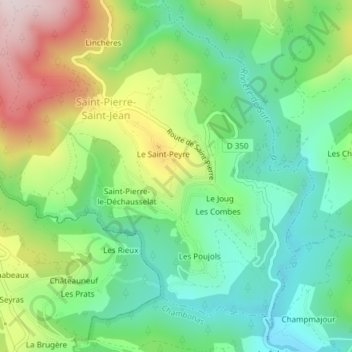 Mapa topográfico Le Vidou, altitud, relieve