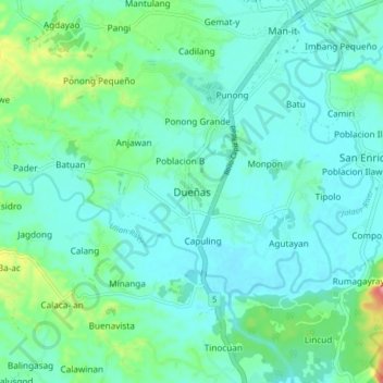 Mapa topográfico Dueñas, altitud, relieve