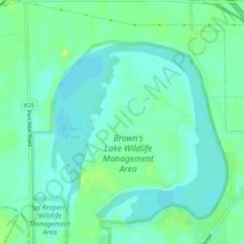Mapa topográfico Browns Lake/IPS Wildlife Management Area, altitud, relieve