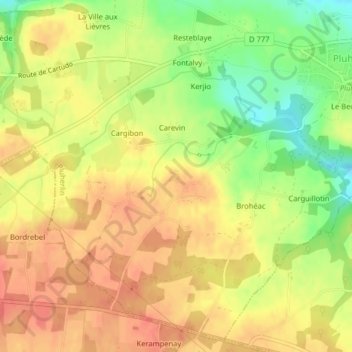 Mapa topográfico Kerpena, altitud, relieve