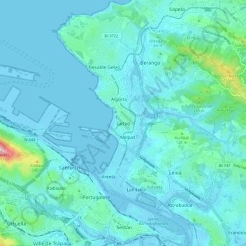 Mapa topográfico Guecho, altitud, relieve