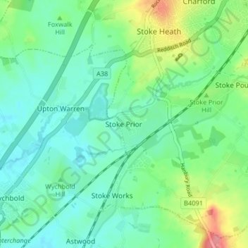 Mapa topográfico Stoke Prior, altitud, relieve