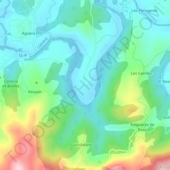 Mapa topográfico Mazurén, altitud, relieve