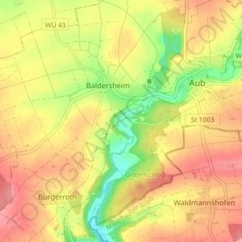 Mapa topográfico Uhlenmühle, altitud, relieve