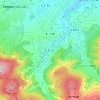 Mapa topográfico Stetten, altitud, relieve