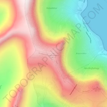 Mapa topográfico Depilsknúkur, altitud, relieve