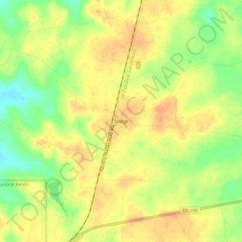 Mapa topográfico Dodge, altitud, relieve