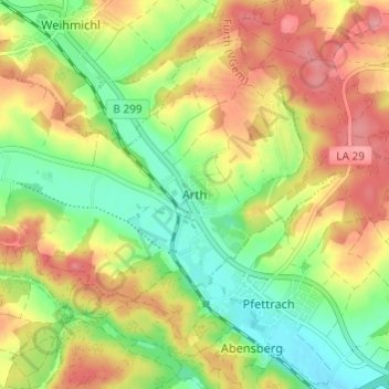 Mapa topográfico Arth, altitud, relieve