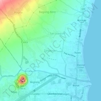 Mapa topográfico Tamaoyan, altitud, relieve