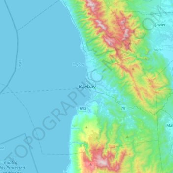 Mapa topográfico Baybay, altitud, relieve