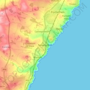 Mapa topográfico Newtonhill, altitud, relieve