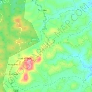 Mapa topográfico Puttady, altitud, relieve
