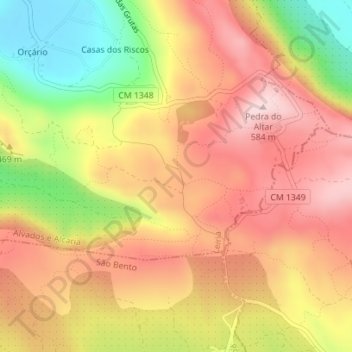 Mapa topográfico Covão do Passarinho, altitud, relieve