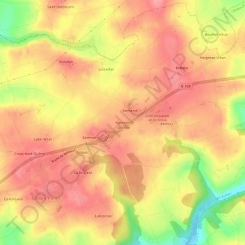 Mapa topográfico Kermoin, altitud, relieve