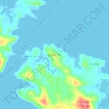 Mapa topográfico Salvacion, altitud, relieve