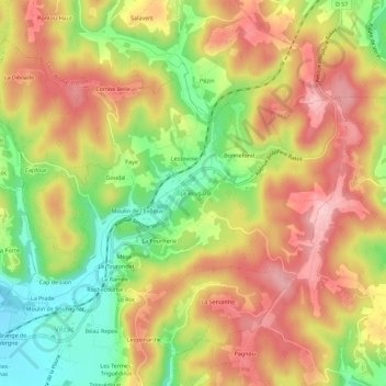 Mapa topográfico Le Brugal, altitud, relieve