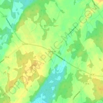 Mapa topográfico Glen Buell, altitud, relieve