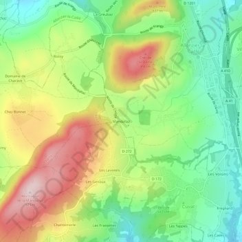 Mapa topográfico Mandallaz, altitud, relieve