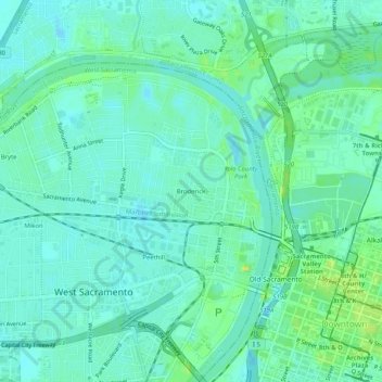 Mapa topográfico Broderick, altitud, relieve