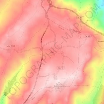 Mapa topográfico Chã, altitud, relieve