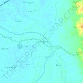 Mapa topográfico Talospatang, altitud, relieve