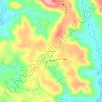 Mapa topográfico Vellora, altitud, relieve