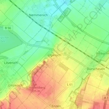 Mapa topográfico Ülpenich, altitud, relieve