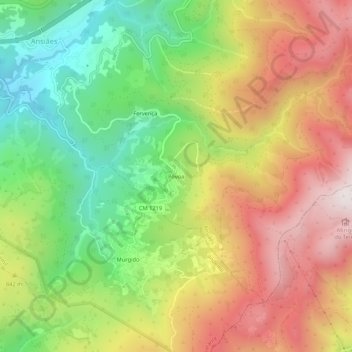 Mapa topográfico Póvoa, altitud, relieve