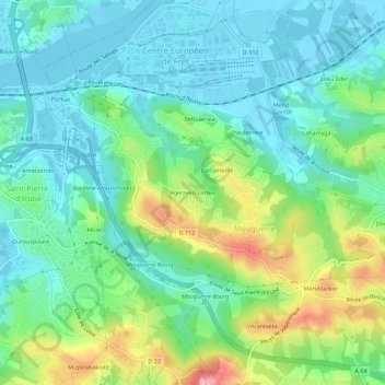 Mapa topográfico Agerreko Larrea, altitud, relieve