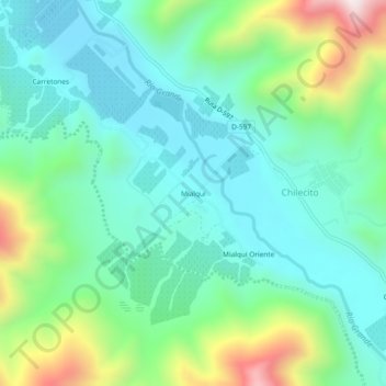 Mapa topográfico Mialqui, altitud, relieve